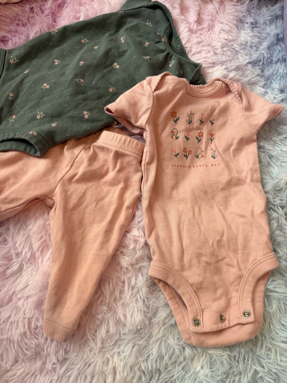Carter's Pink Bodysuit and Green Floral Top Set